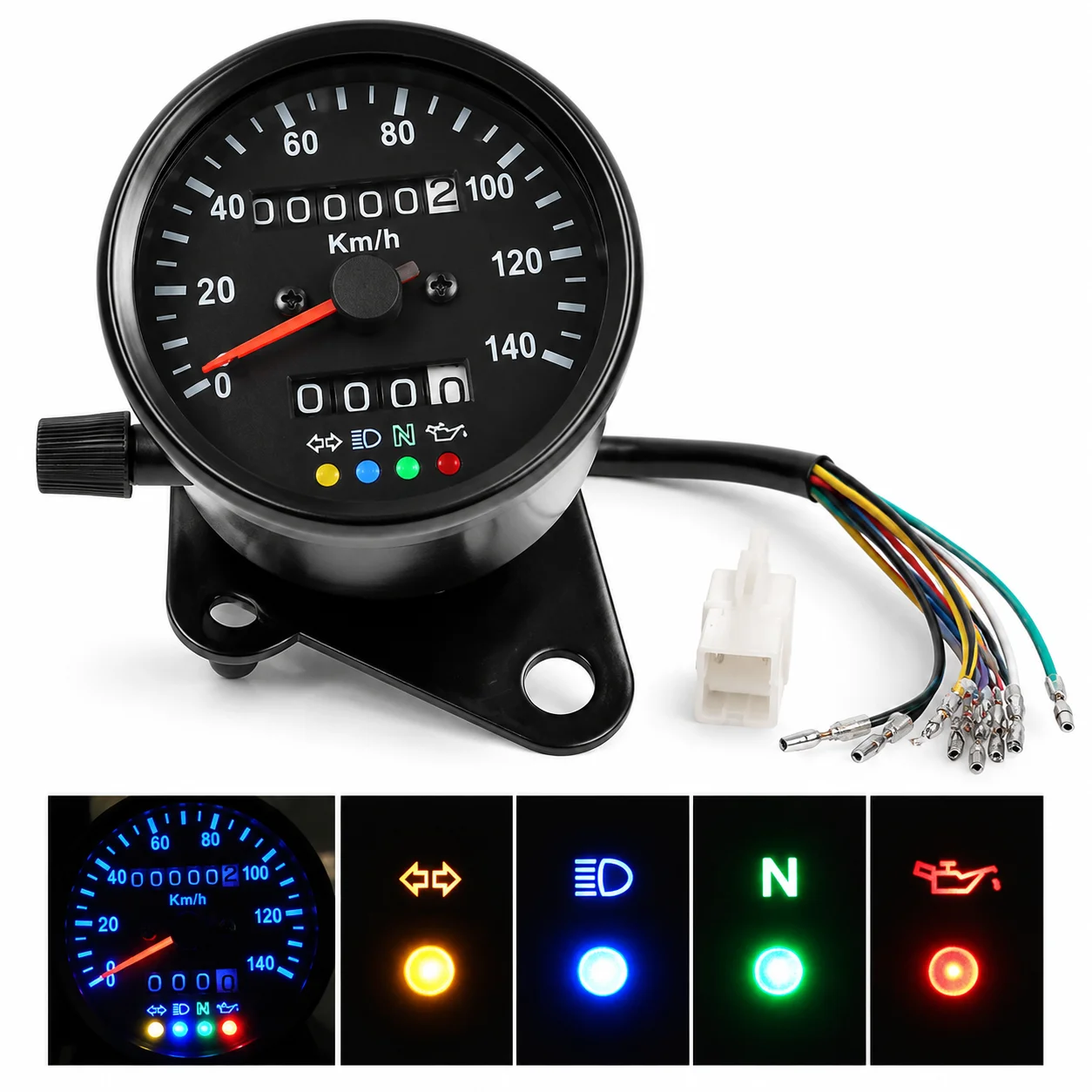 Universal Motorcycle Round Speedometer Dual Trip Odometer LED Warning Light Mechanical Speed Meter Retro Refit Instrument