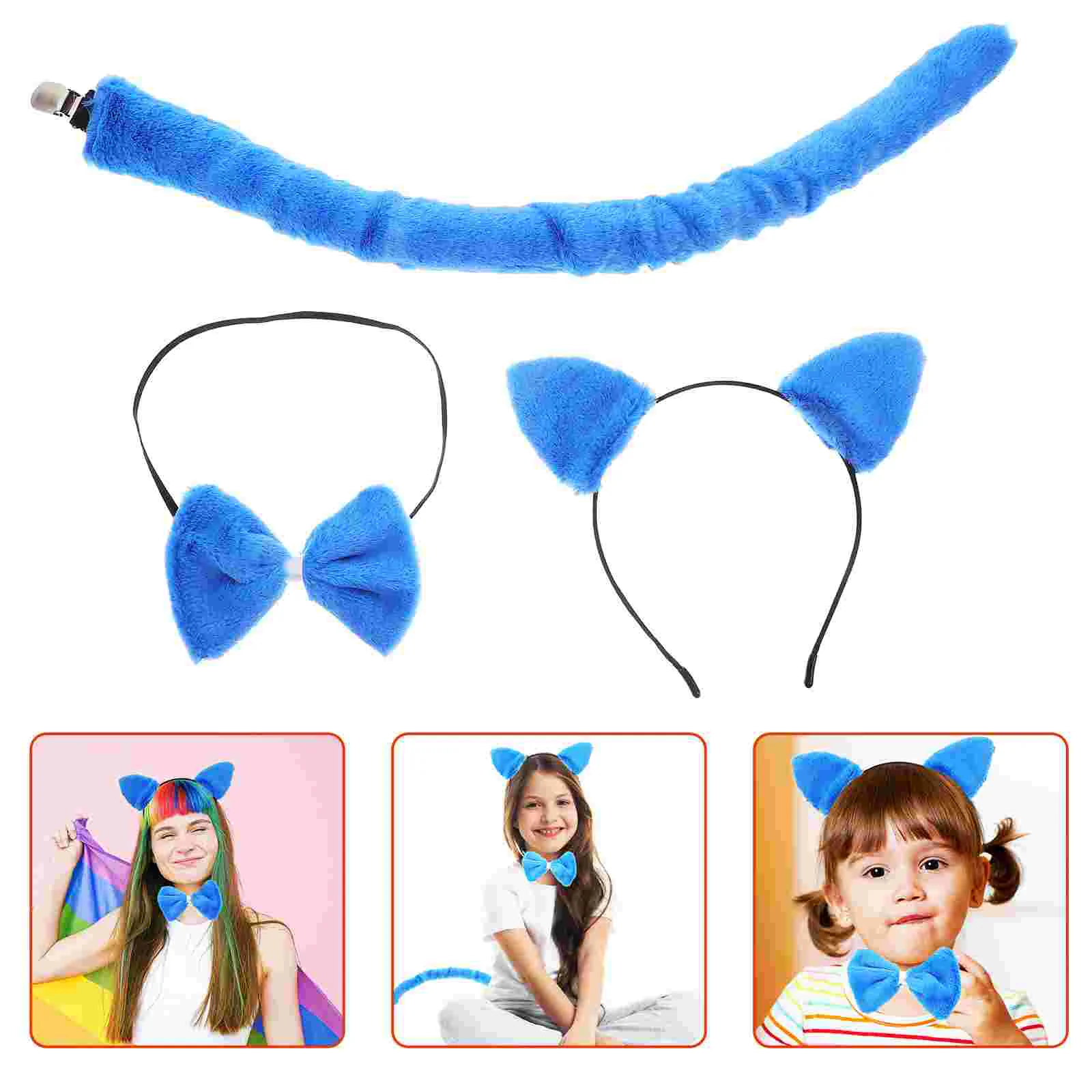 Cat Ears Headband Fluffy Tail Set for Women Halloween Cosplay Costume Accessories Fuzzy Plush Comfortable Wear