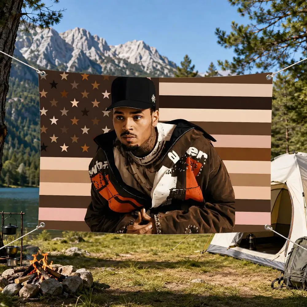 American Singer C-Chris-Brown Brown Flags Aesthetic Wall Tapestry Printed Wall Hanging Living Room Party Outdoor Decor