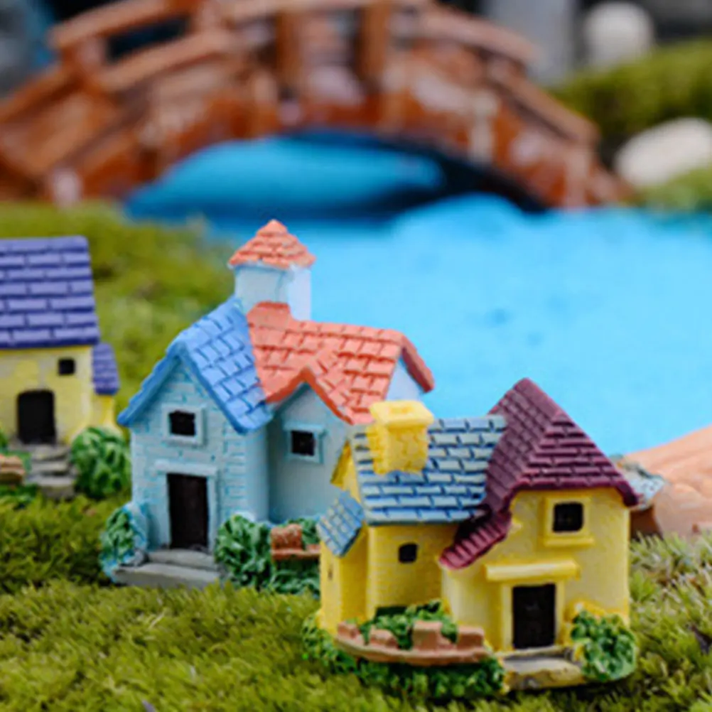 4Pcs Mini House Ornament Resin Miniature Landscape Decor Micro Landscape Crafts Home Garden Desktop Decoration