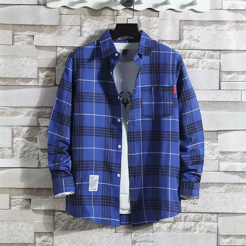 Spring and Autumn Stylish Port Plaid Shirt for Men, Long Sleeve, Korean Version, Trendy Casual Thin Versatile Shirt Jacket