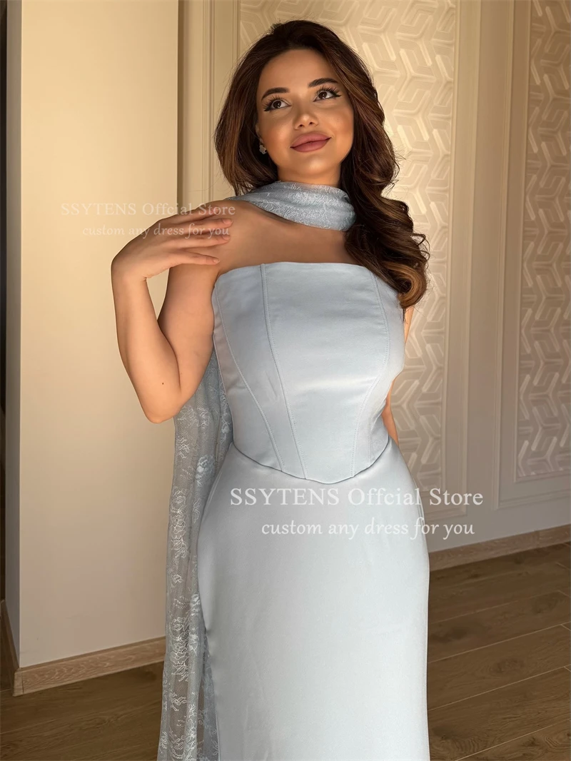 SSYTENS Maßgeschneiderte lange Meerjungfrau-Brautkleider, Saudi-Arabien, trägerlos, 2-in-1, einfache Brautkleider, Spitze, volle Ärmel, Brautkleid