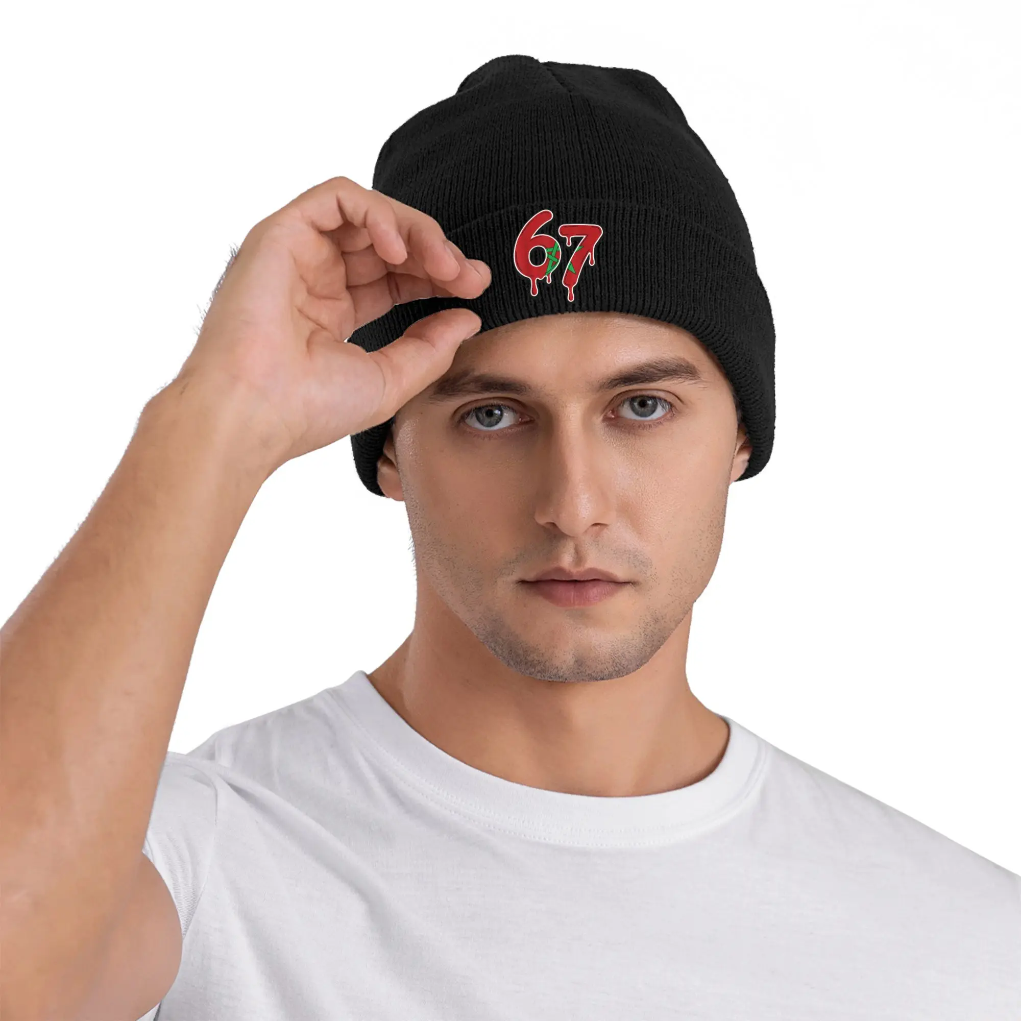 67 Six Seven Morocco Flag Moroccan Knitted Hat for Women Men Beanies Winter Hat  Hip Hop Melon Cap