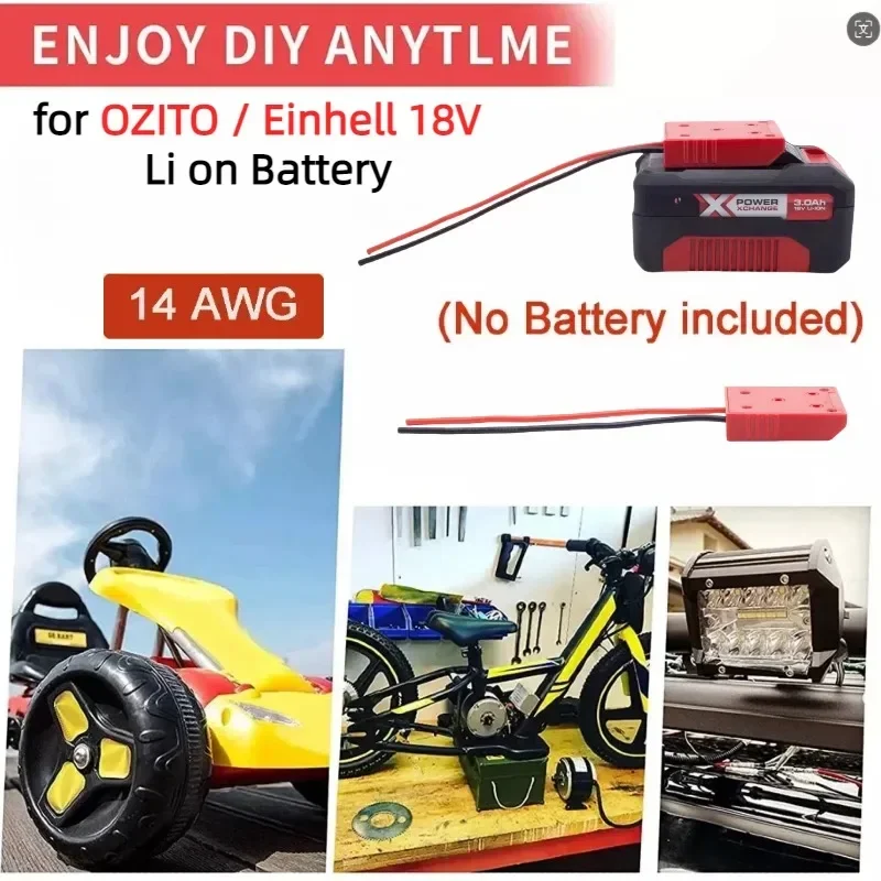 DIY Battery Power Wheels Adapter Connector for OZITO / Einhell 18V Lithium Battery with Switch 14 AWG for Power Wheels Upgrade