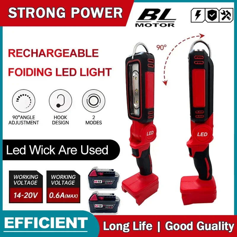 

LED Work Light Super Bright 90 DegreeClip on Light Lithium 20V Battery M18 Flood Light Outdoor Lighting Camping For Milwaukee