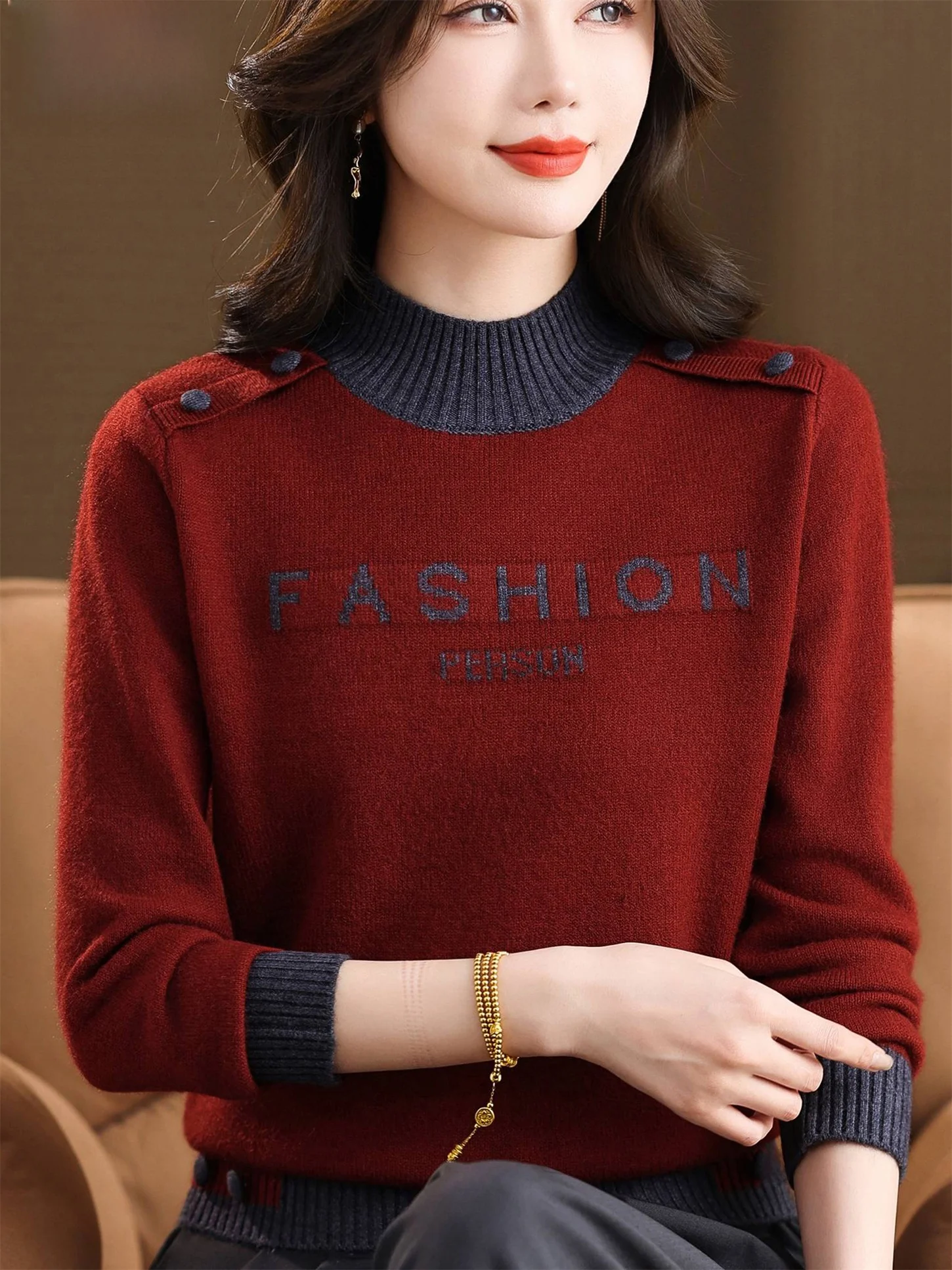 

Теплый повседневный шерстяной свитер Mommy Sle, осень-зима, новое поступление, цветная блузка с высоким воротником, внутренняя одежда, универсальный топ для Mi...