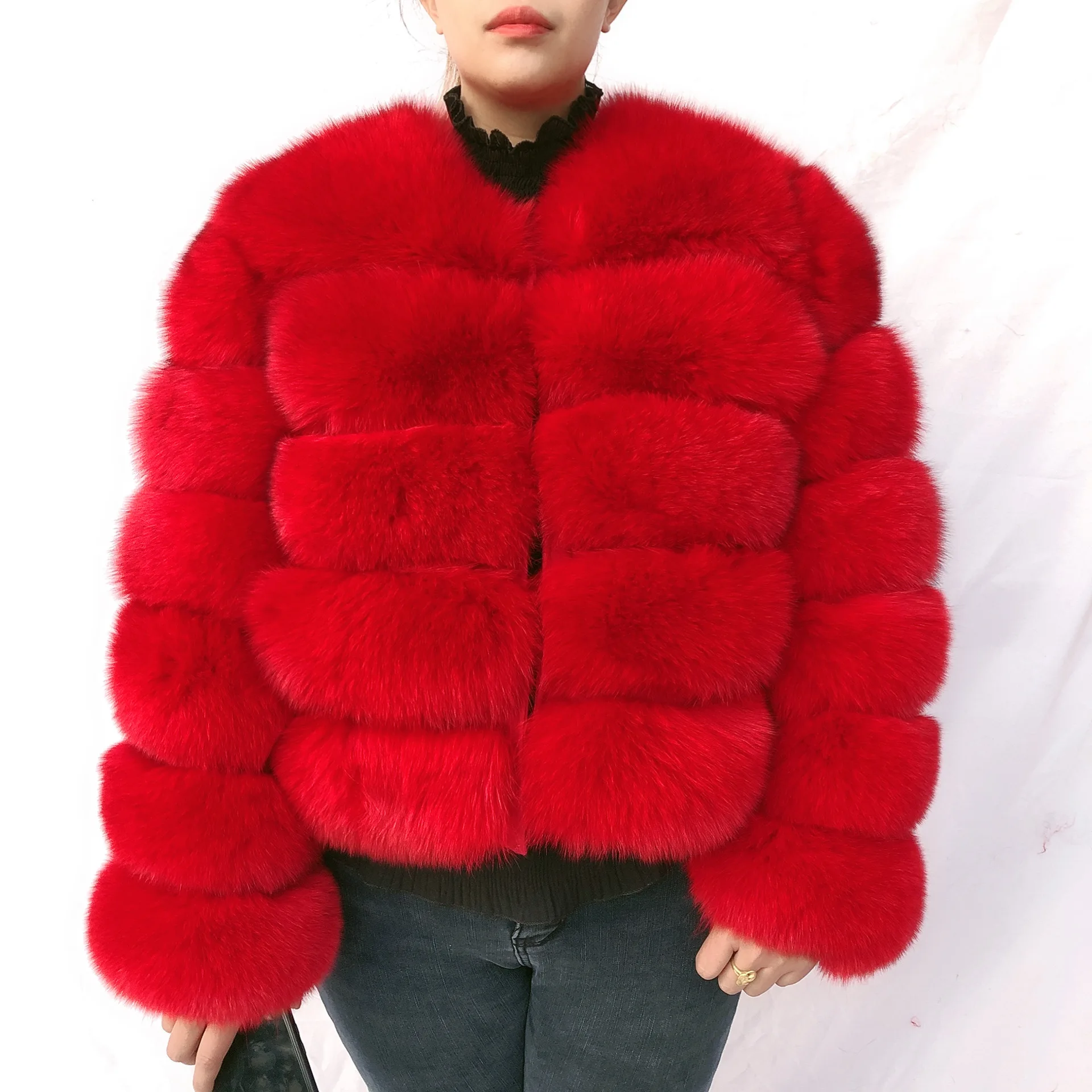 Real fox fur coat with full sleeves fluffy fur jacket for women winter fur coat warm raccoon fur jacket