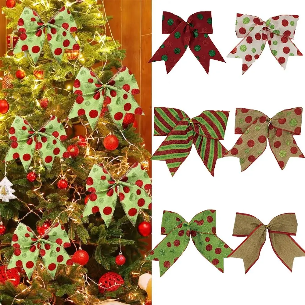 5pcs/set Vintage Christmas Tree Bows Candy Color Versatile Usage Wave Point Thread Bow Elegance Multi-scene Ribbon Bow