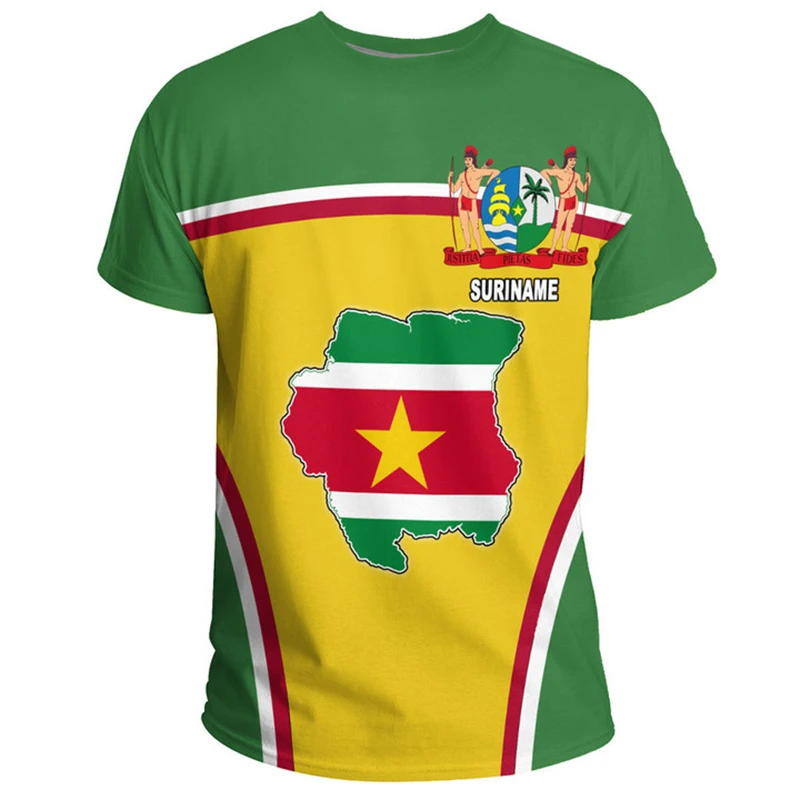 Suriname Flag Men's T-shirt SR National Emblem Print Clothing Ropa Hombre Summer O-neck Oversized Fashion Short Sleeve GYM Tops