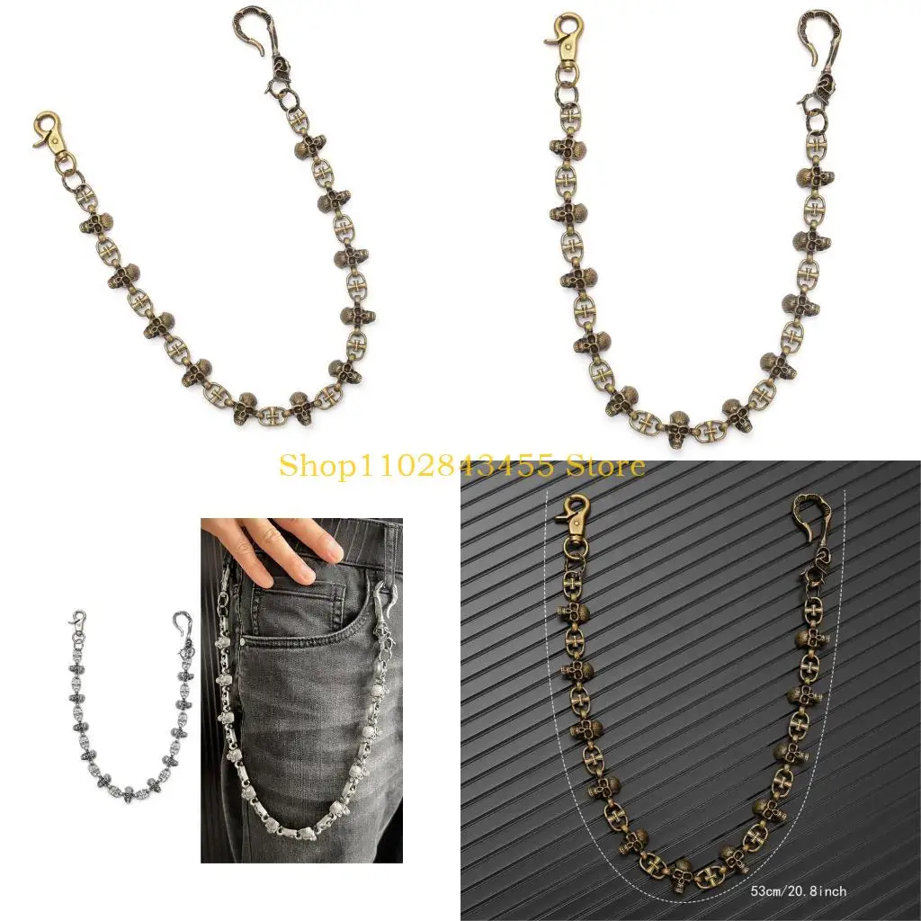49MC Gothic Skull Belt Chain Retro Metal Accessory For Customizing Jeans Jackets Unique