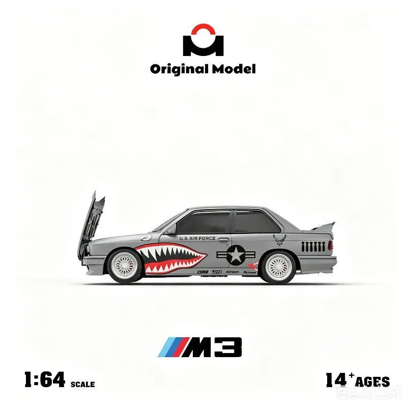 original-model-1-64-bmw-m3-e30-shark-mouth-die-cast-alloy-car-model-male-gift-adult-collectible-ornament