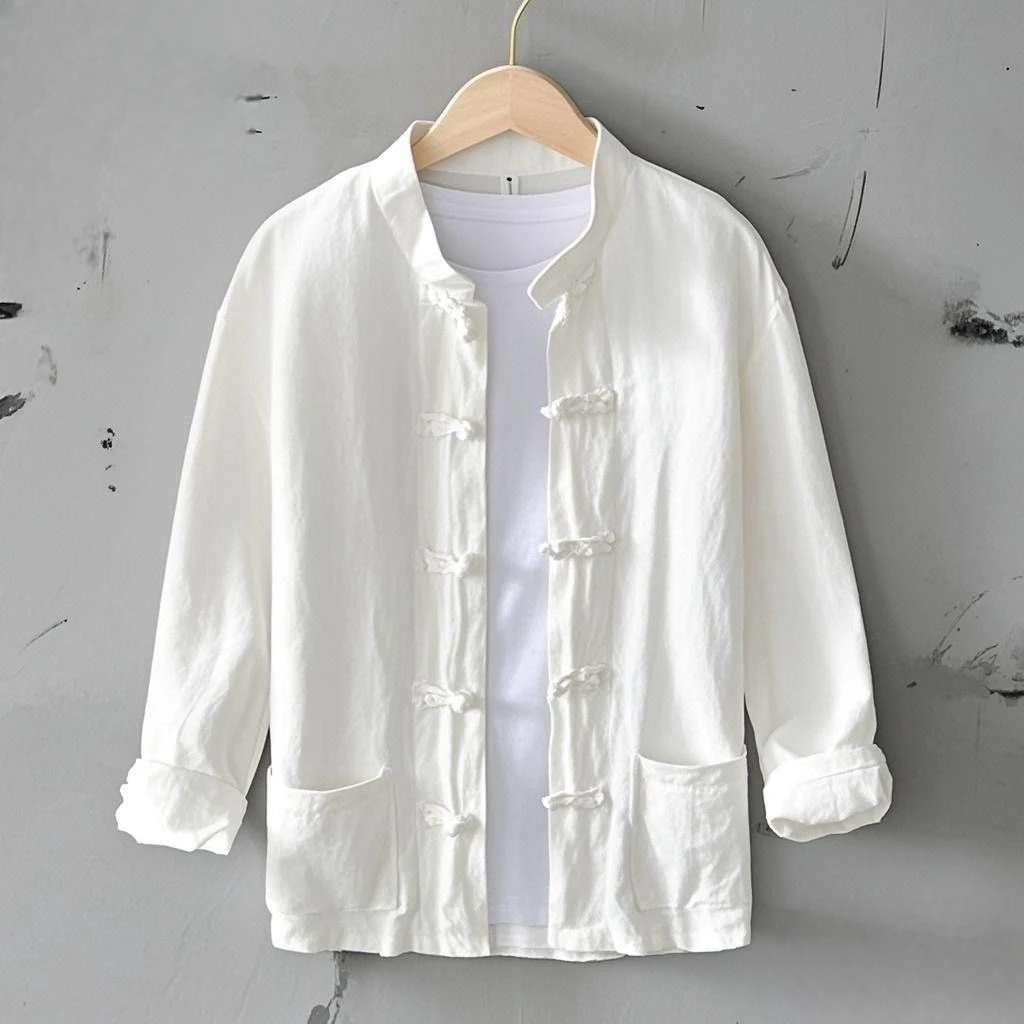 

Loose Fit Linen Cotton Men's Shirt Chinese Style Casual Tang Suit Button up Long Sleeve Breathable Comfortable Male Top