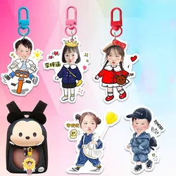 Photo Custom Car Ornaments Keychain Clips with Customizable Photo Cute Baby Girl Cartoon Decor DIY Figure Key Chain Friends Gift