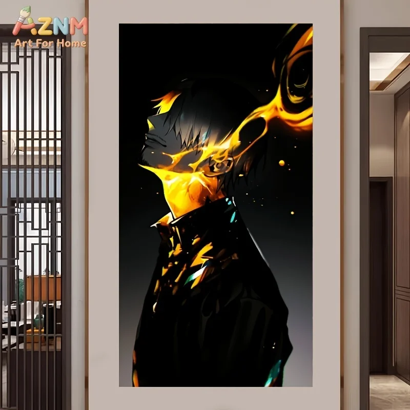 AZNM One Piece Sanji Golden Flame Black Background Side Profile Anime Canvas Wall Art Manga Chef Character Print Unframed Canvas