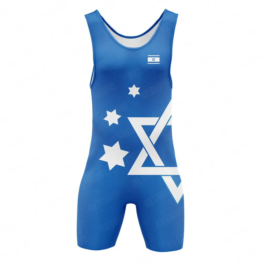 Israel Wrestling Singlets Suit Men's Fitness One Piece Sleeveless Leotard Skinsuit Outfit Sports Triathlon PowerLifting Bodysuit image 2
