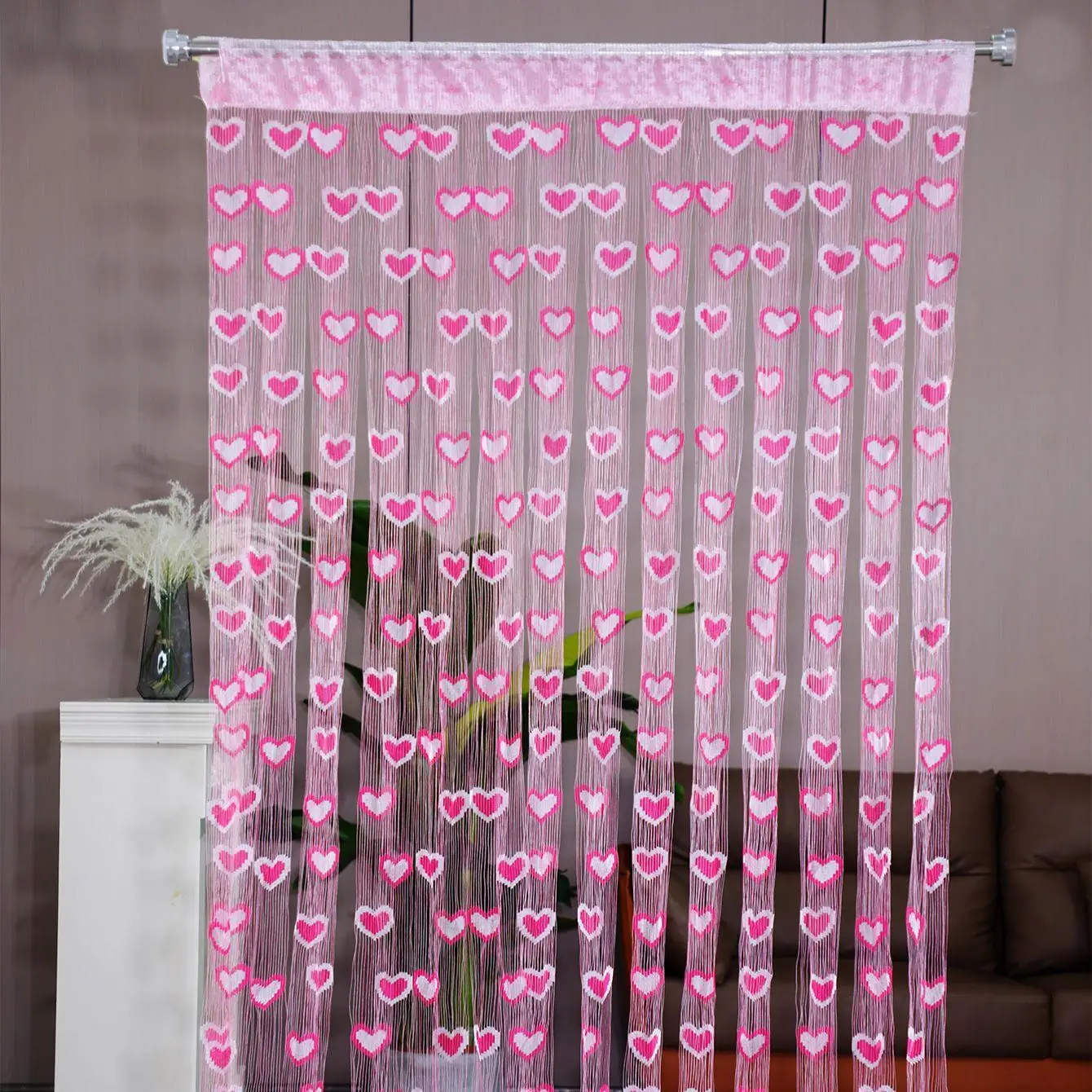 39.37x78.74in Romantic Two-color Love Cord Decoration Fringe Partition Curtain Through Rod Finished Door Curtain