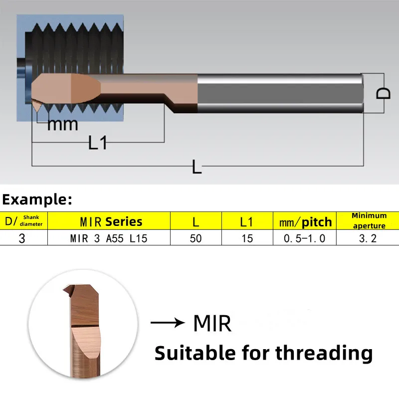 1 قطعة التنغستن الصلب سبائك صغيرة مملة القاطع MIR3 MIR4 MIR5 MIR6 MIR8 MUR3 MUR4 MUR5 MUR6 MUR8 لولبة داخلية أربور