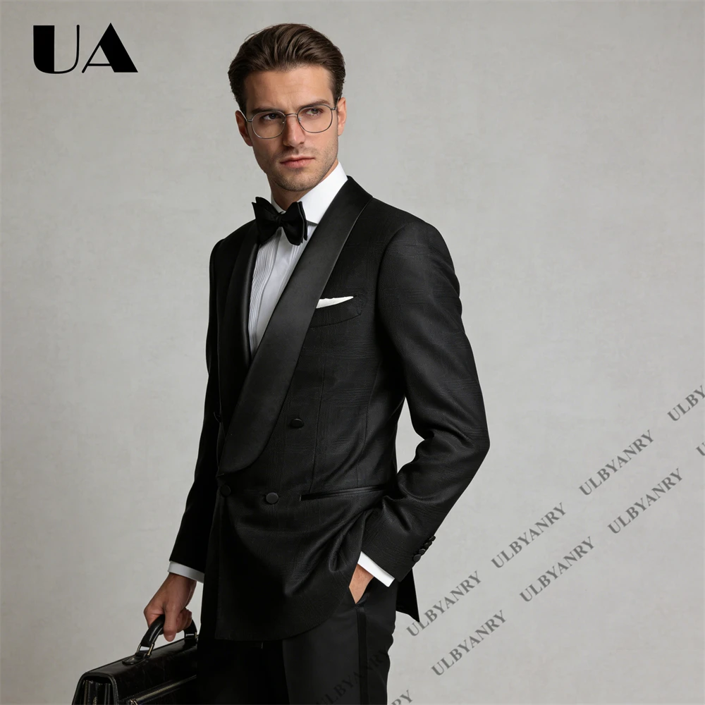 

Мужской черный костюм ULBYANRY с шалевым воротником, приталенного кроя, с брюками, для торжественных мероприятий (размеры XXS - 7XL)