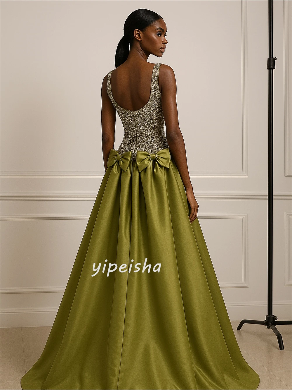 Customized High Quality Matching Charmeuse Rhinestone Beading Bow A-line Off-the-shoulder Long Dresses Bespoke Occasion Dresses