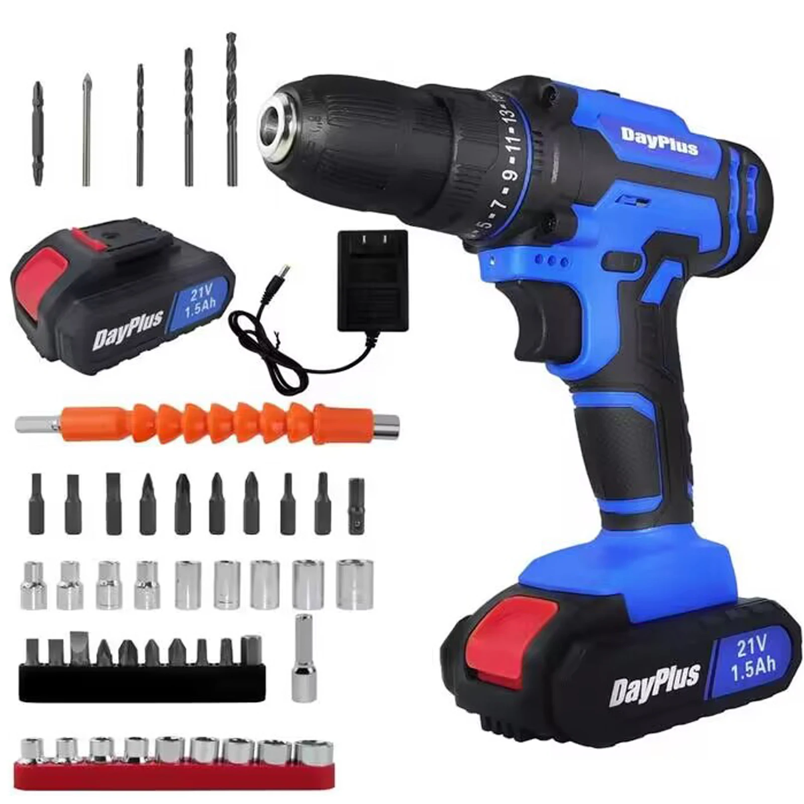 Cordless Drill Set, Electric Drill Impact Brushed Motor with 21V Li-ion Battery&Fast Charger, Drill Driver for Metal, Wood,