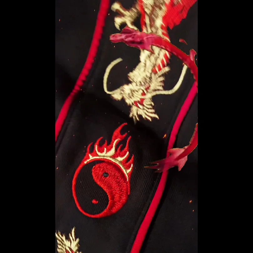 2025 가을 신상 루즈핏 코튼 용 자수 바지 남성 내셔널 트렌드 스웨트팬츠 중국풍 스포츠 캐주얼 팬츠