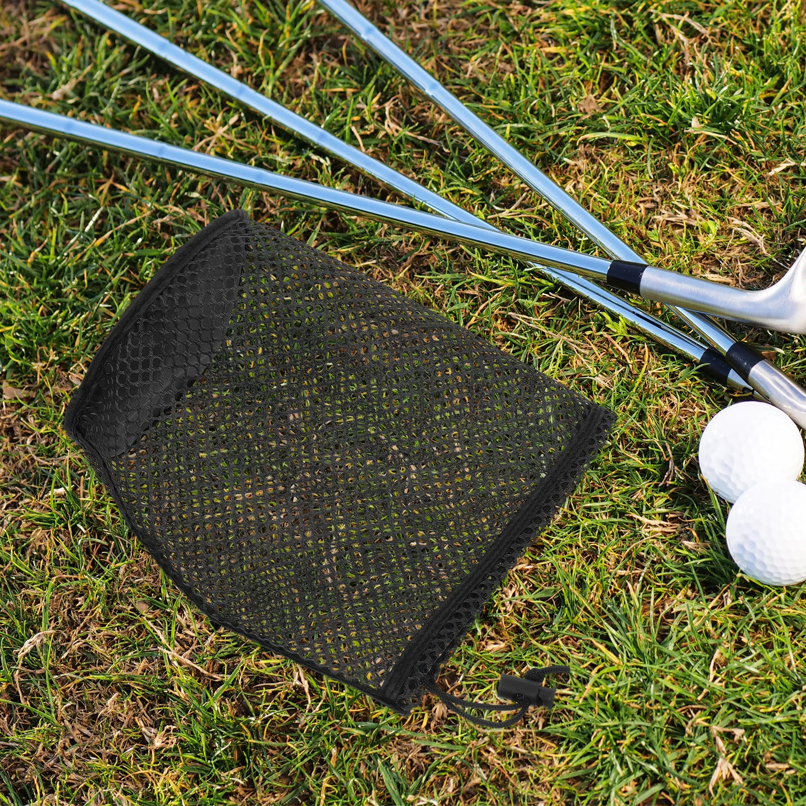 

s Golf Ball Bag Black Mesh Drawstring Storage Pouch For 50 Balls Tennis Sports Supplies Golf Rack Washable Quick Drying