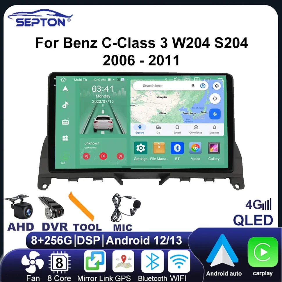 

SEPTON Android Car Radio Multimedia Player for Benz C-Class 3 W204 S204 2006 - 2011 Navigation Stereo GPS Wifi Carplay Autoradio