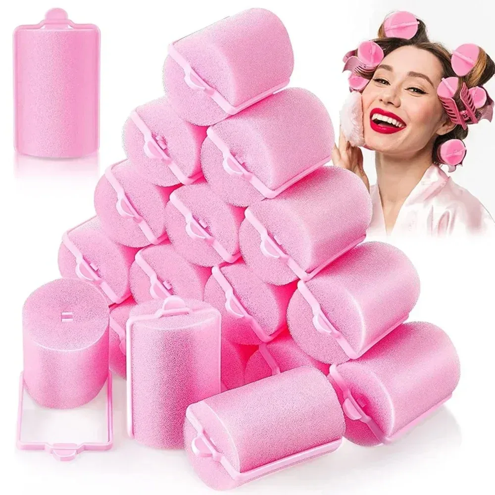 Sponge Hair Rollers with Satin Sleep Cap Set Soft Foam Hair Curlers No Heat DIY Hair Styling Tools Reusable Hair Roller Curls view 5