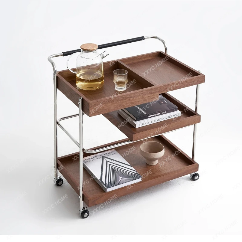 Q Retro trolley, living room, premium wooden coffee table, side push-pull dining car, ancient style