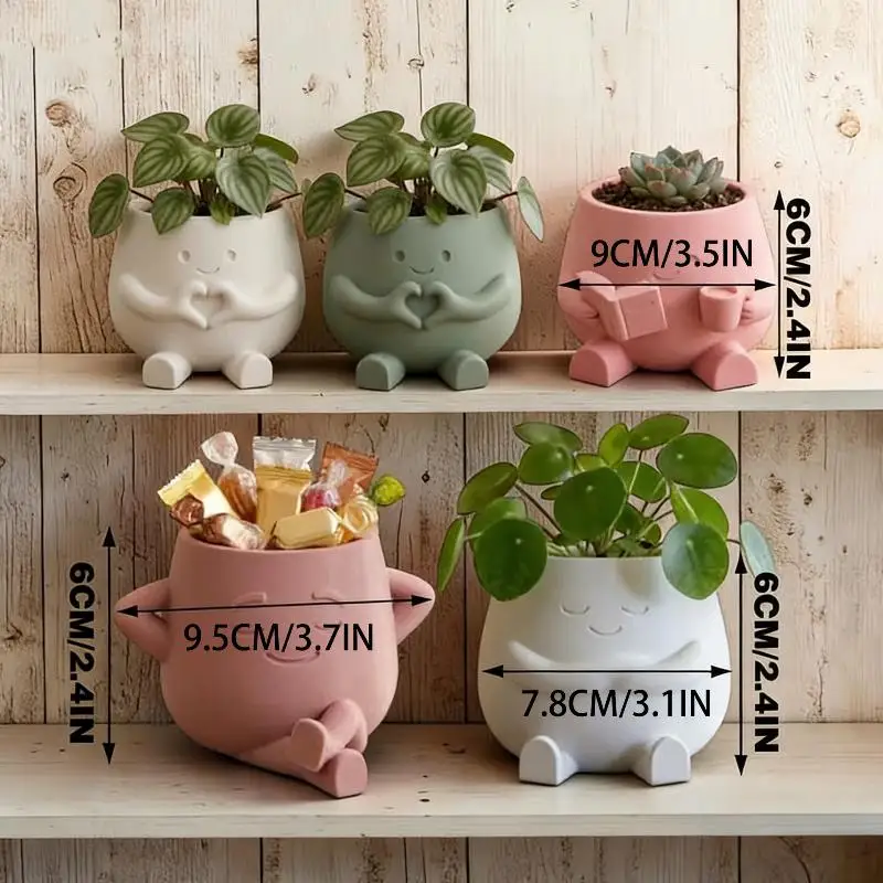 Unique Sitting Chair Face Flower Vase Cute Resin Head Planter Durable Succulent Pots Home Yard Desktop Garden Decoration - view 6