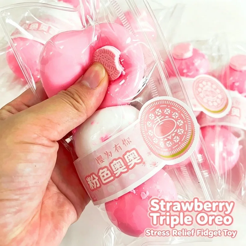 Cute Strawberry Cookie Themed Fluid Stress Sensory Ball Big Size Fingertip Play With Soft Slow Rebound Squeeze Fidget Toy Gift