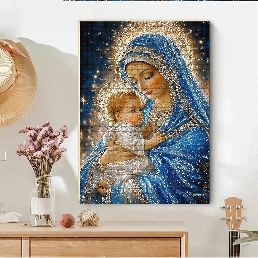 1000/500pcs Virgin Mary & Jesus Christ Jigsaw Puzzle - Large Interactive Adult & Family Game, Home Decor Challenge, Vibrant Re