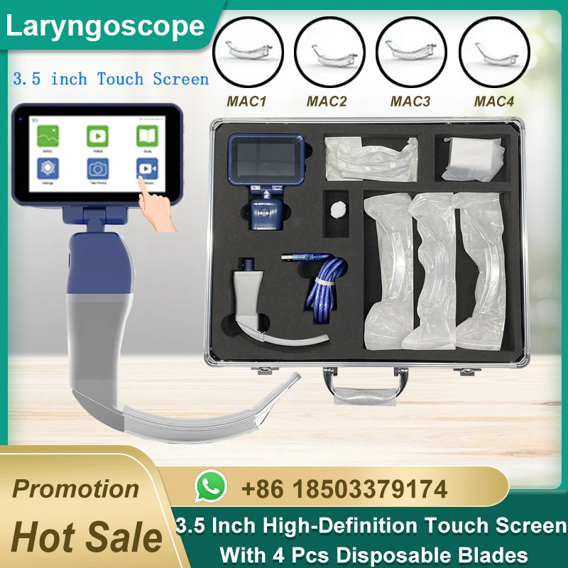 3 Inch Scherm High-Definition Digitale Video Laryngoscoop Met 4 Stuks Disposabl Messen Koffer Inclusief