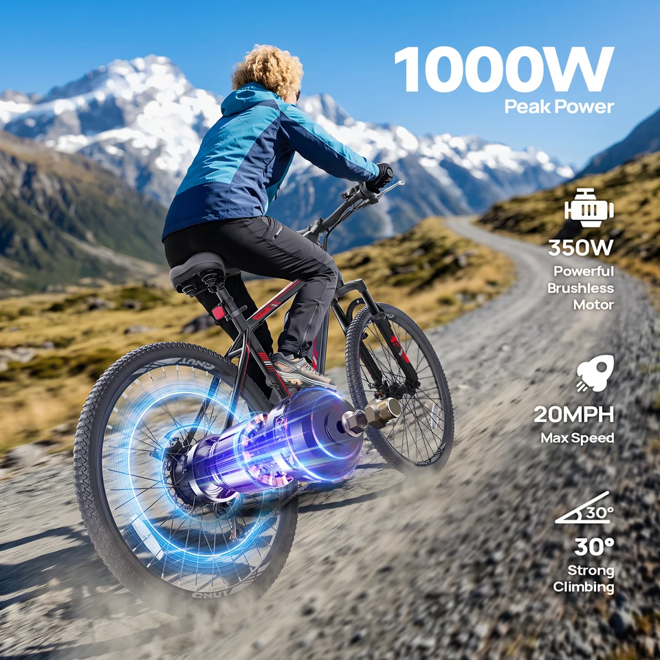 QNUT Victor Electric Bike Adults Electric Bicycle Peak 1000W 36V 7.8AH&10.4AH E Bike 26' Fat Tire Mountain Bike 20mph Electric Dirt Bike image 1