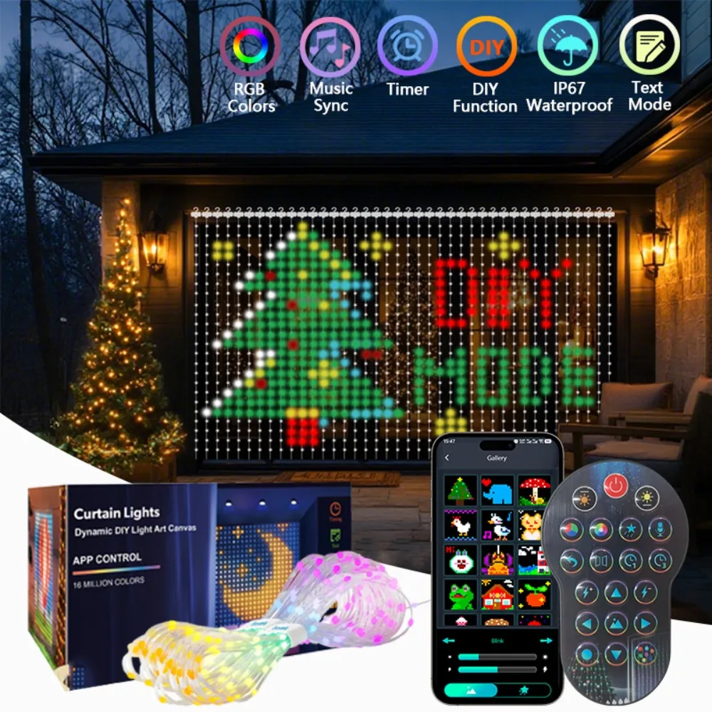أضواء الستار الذكية DIY اللون تغيير الجنية سلسلة أضواء مزامنة الموسيقى للداخلية في الهواء الطلق فناء حديقة عيد الميلاد الديكور