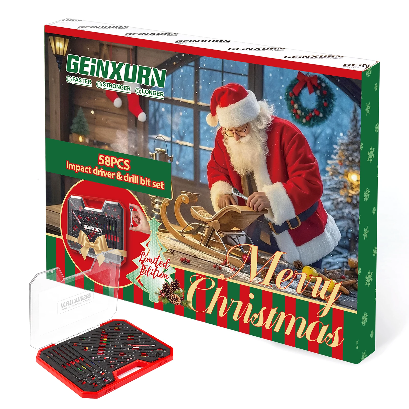 

Geinxurn 58Pcs Tool Set in Christmas Box with Impact Bit, Mini Wrench, Step Drill & Socket Adapter and Bit Holder