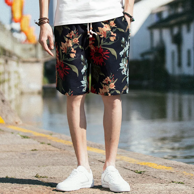 2024 Summer New Boutique Flower Cotton Linen Men\'s Casual Beach Shorts Men\'s Comfortable Breathable Leisure Shorts Male XXXXXL