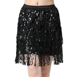 Women's Elegant Latin Belly Dance Sequins Tassel Skirts Solid Mid-rise Slimming India Dancewear Stage Performance Outfits