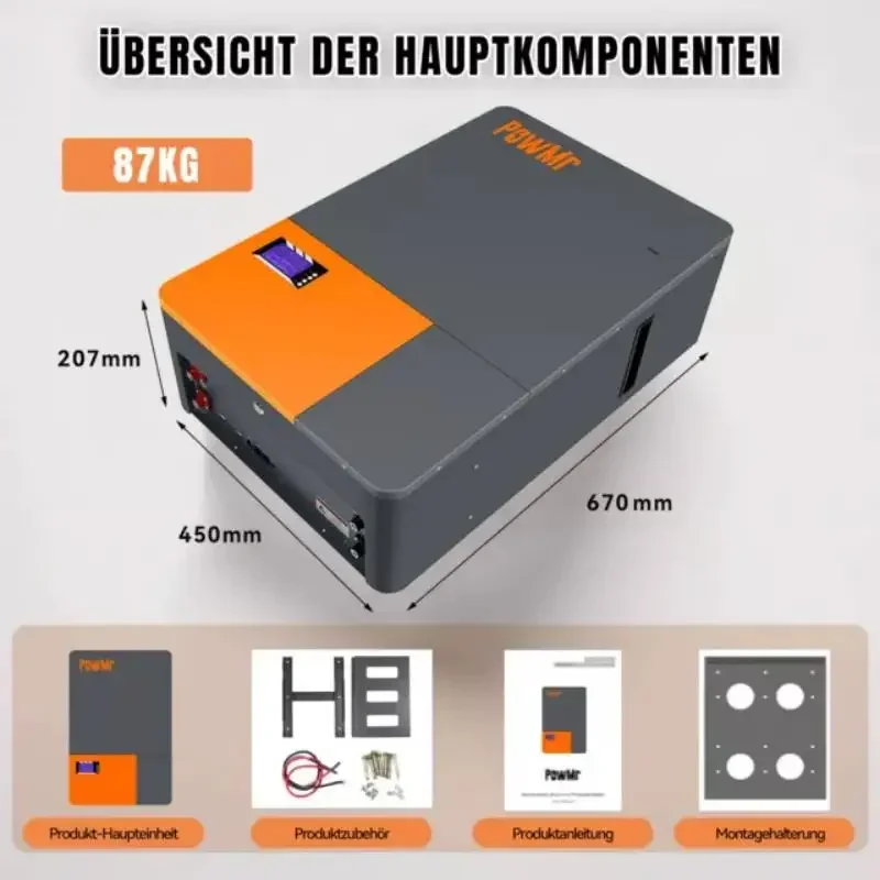 PowMr-Batterie murale au lithium fer Phxing, stockage d'énergie, 48V veFePo4, 100AH, 200AH, 5KWH, 10KWH, BMS 16S, 51.2V