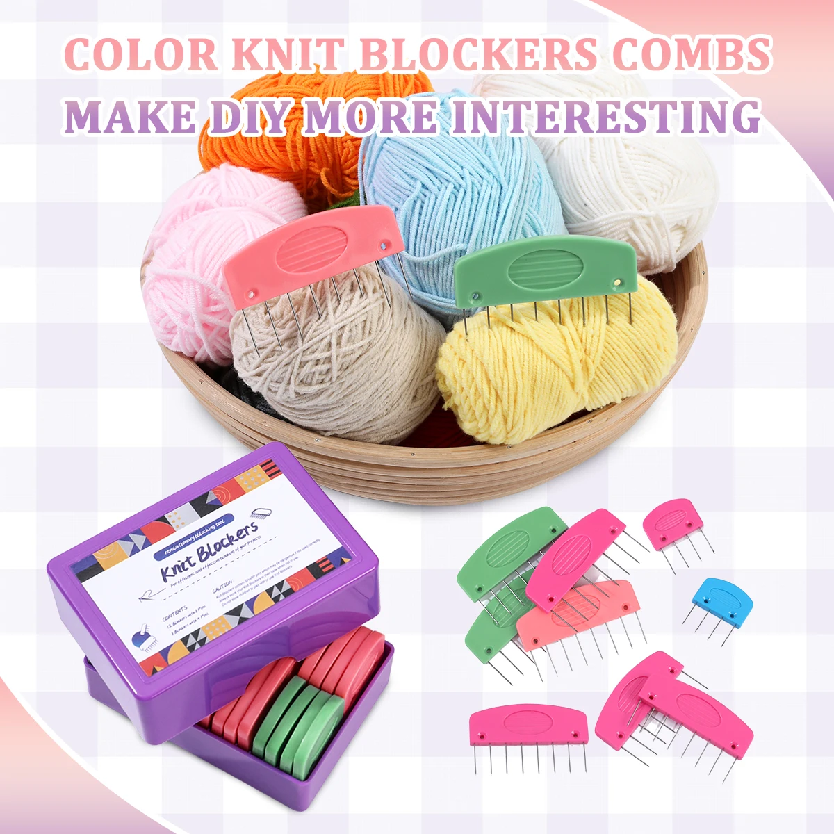 

20PCS Knit Blockers Knitting Sewing Tools Stainless Steel Knitting Blockers Set Blocking Combs & Pins with Rust-Proof Needles