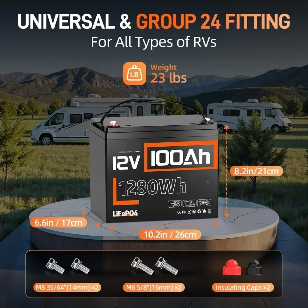 مجموعة بطارية LiFePO4 12 فولت 100 أمبير 24-100 أمبير BMS مع انقطاع درجة حرارة منخفضة |   15000+ دورات عميقة لمحرك التصيد البحري الشمسي RV