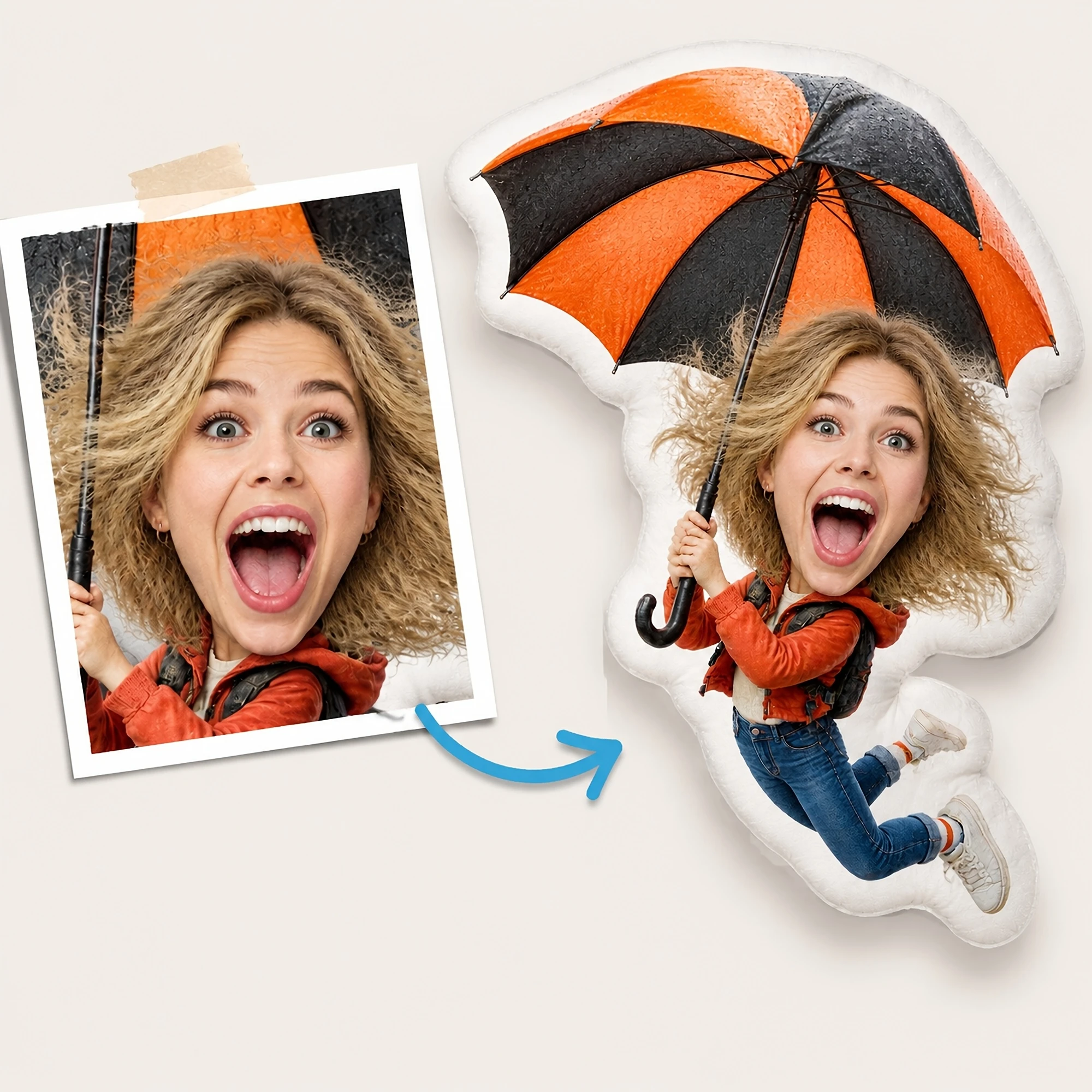 1pc 2D Flat Custom Double Sided Printed Creative Funny Shaped Throw Pillow with Umbrella Design, Decorative Cushion for Sofa, Be