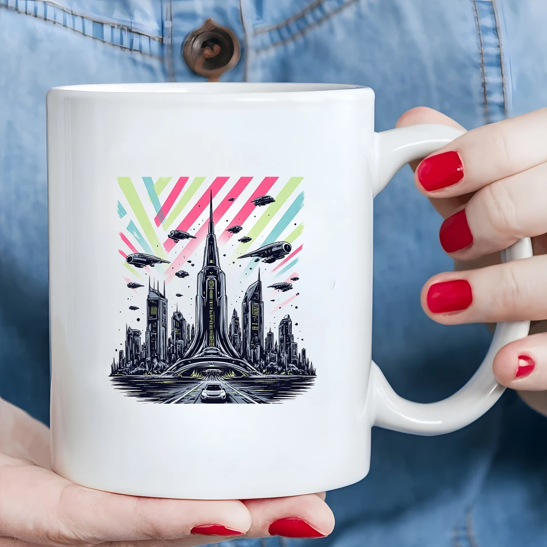 

11oz Cup + Sci-Fi Futurism Design + Kids Cold & Hot Drink Cup - Christmas Gift for Family & Office