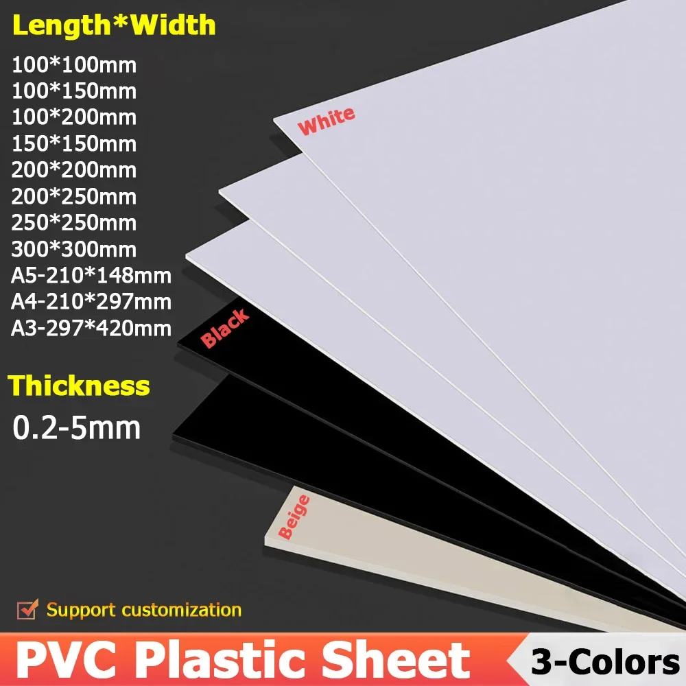 2-10pcs PVC Plastic Sheet Thick 0.2-1mm Hard Board White/Black Model Handmade Pad Panel Plate 100x100 100x150 200x200 300x300mm