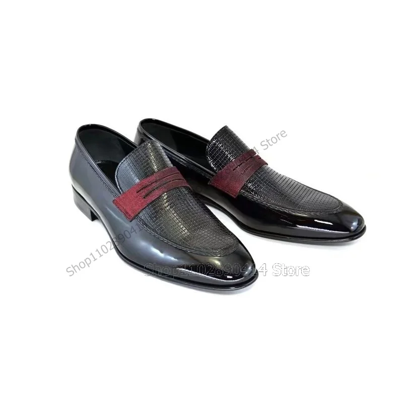 

Black and Red Patchwork Men Dress Shoes Fashion Comfort Slip On Men Shoes Luxury Handmade Party Feast Banquet Men Leather Shoes
