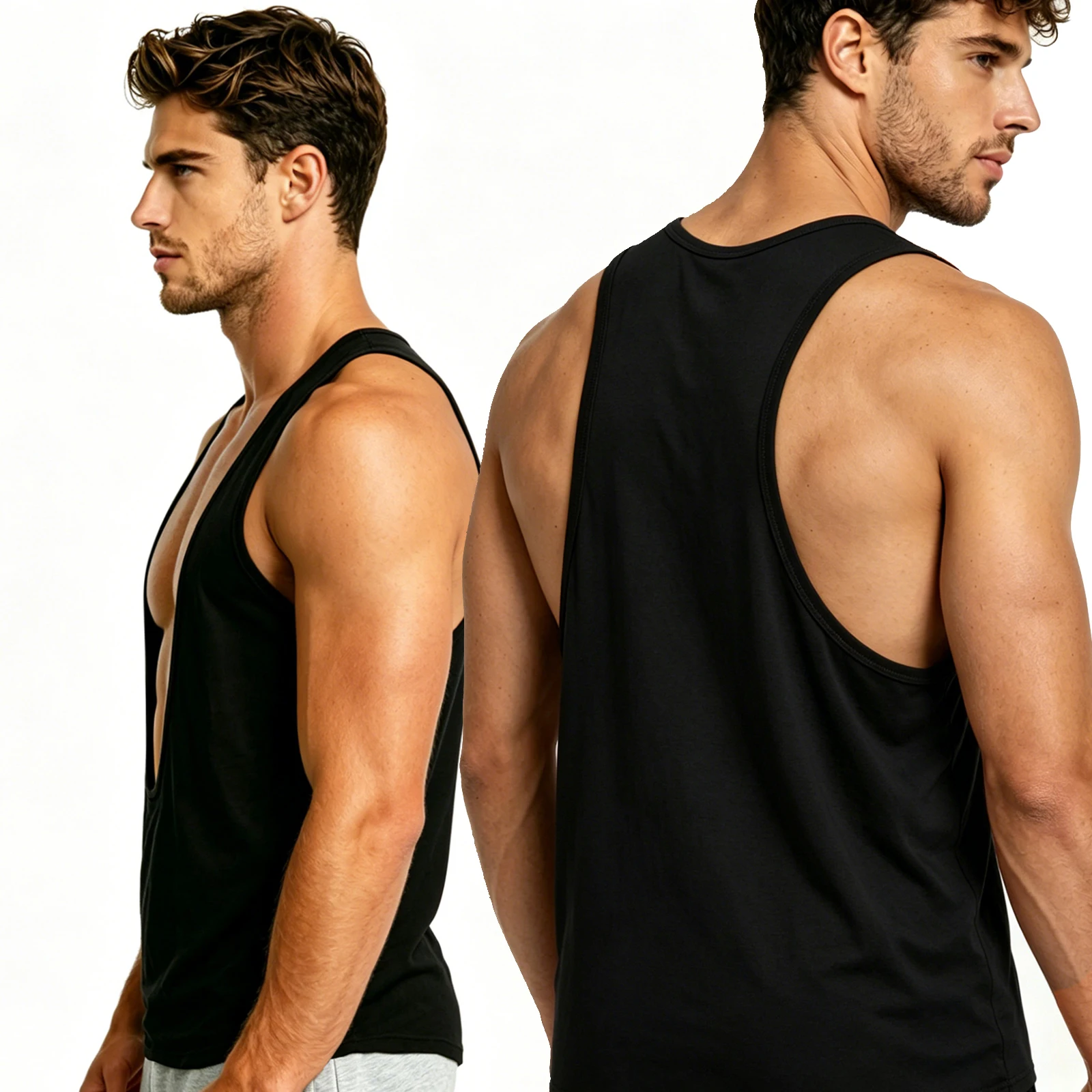 Men's Deep U Neck Gym Tank Tops Bodybuilding Sleeveless Shirt Quick Dry Fitness Training Workout Singlets Male Muscle Sportswear