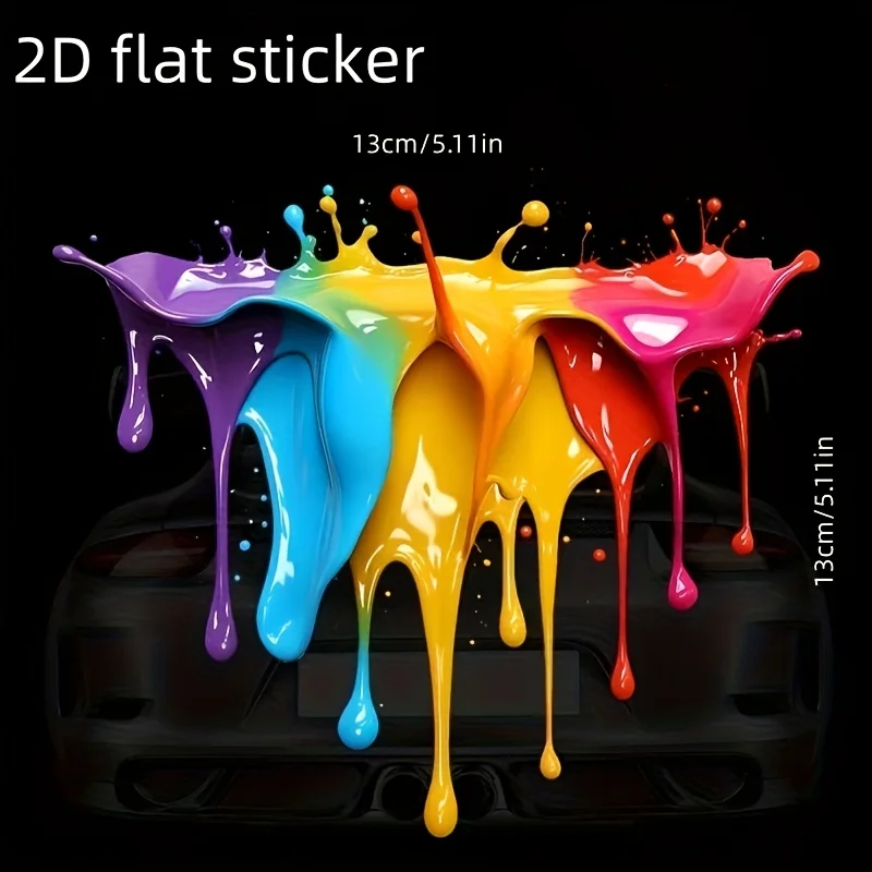 2D Flat 2D Flat Motorcycle Helmet Sticker Colorful Paint Splatter Car Decal  Vibrant Fluid Paint Drips Design PVC Vinyl Stickers