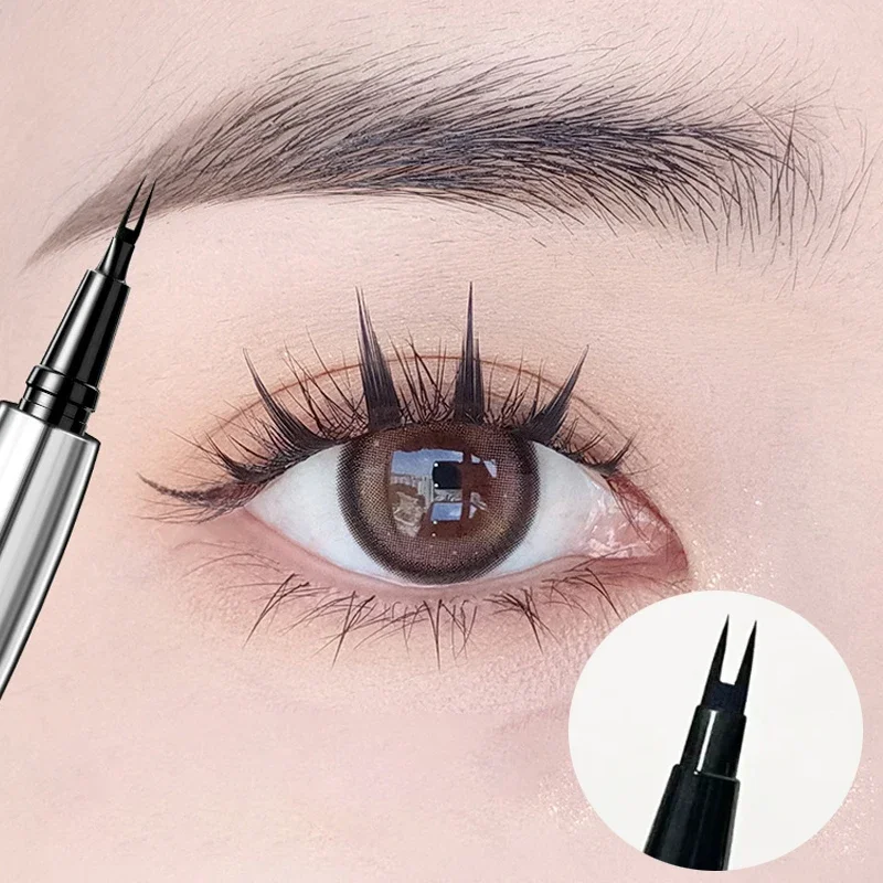 2 Point Eyebrow Pencil Waterproof Brown Liquid Eyebrow Lower Eyelashes Pen Makeup Long Lasting Cosmetic Microblade Brow Pencil