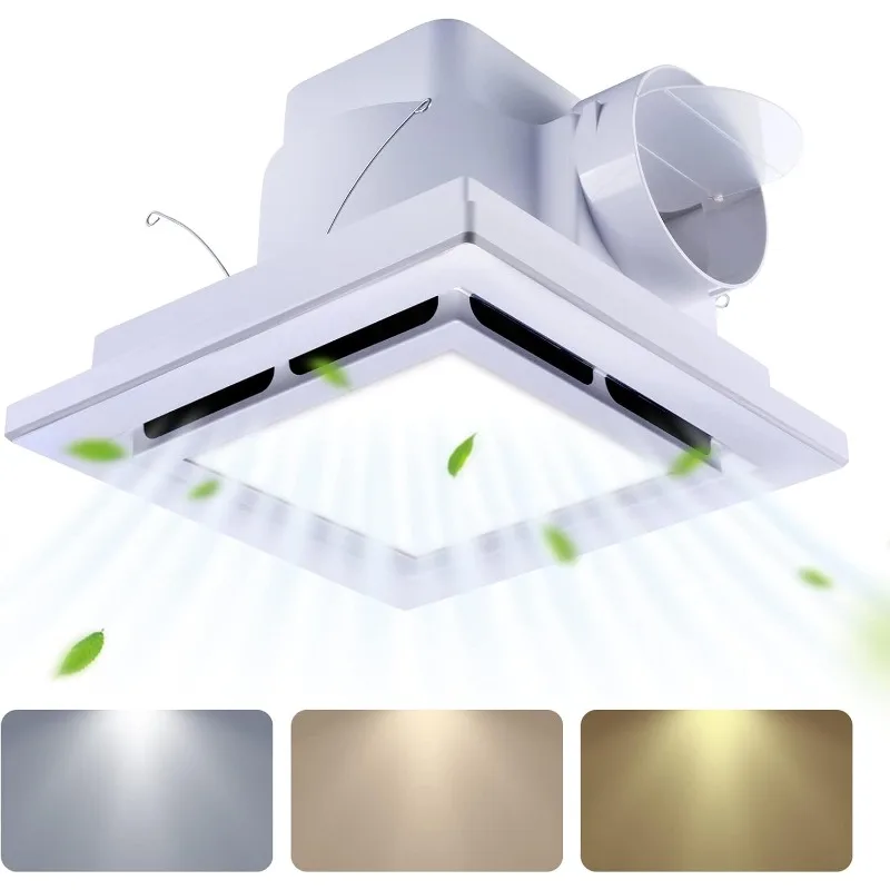 Bathroom Fan with Light Ceiling Mount Shower Ventilation Exhaust Fan with Color Change Light 3000K/4000K/6000KVent Fan