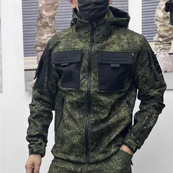 Winter Waterproof Tactical Jacket Soft Shell Russia Camo Military Combat Fleece Coat Outdoor Multi Pocket Hiking Climbing Jacket